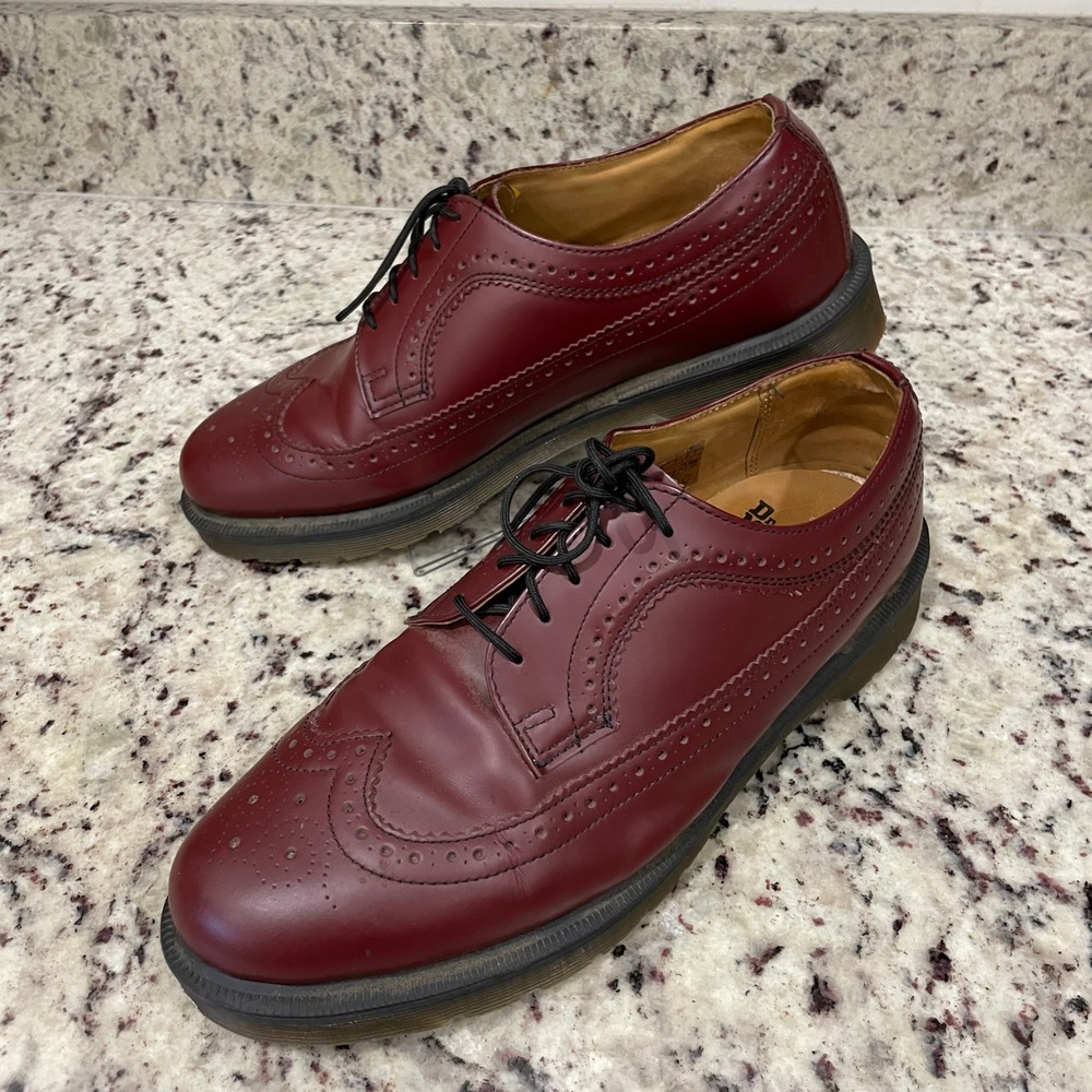 Dr Martens 3989 Cherry Red Leather Wingtip Brogue Shoes Mens 11 Womens 12 - Picture 2 of 11